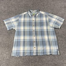Tommy Bahama Shirt Mens XL Blue Plaid 100 Silk Short Sleeve Button Front