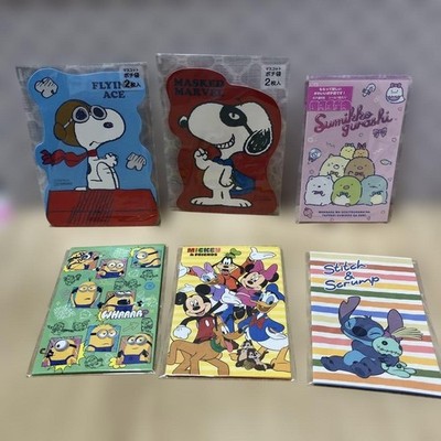Disney Snoopy Mickey Minions Character Gift Set Pouch and Memo Pad Bundle