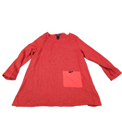 Ali Miles Pumpkin/Black Waffle Stitch Oversized Blouse Women Size M Fall Holiday
