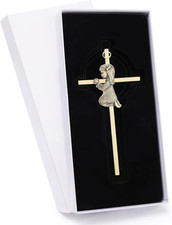 6" Gold Baby Girl Wall Cross Praying Angel Baptism Christening Communion Gift