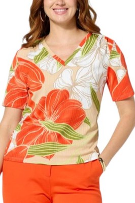 Jaclyn Smith Women's Short-Sleeve Ribbed Knit Tee Tangerine Tango