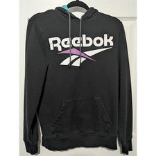 Reebok Classic Vector Logo Pullover Hoodie Black Teal Purple Size Small EUC