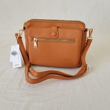 NWT Smooth Faux Leather Purse Shoulder Bag w/Gold-Tone Hdwr  Detachable Strap