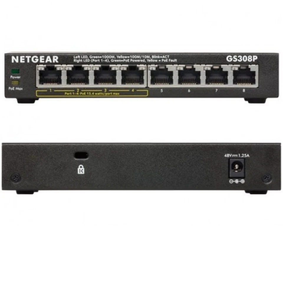 NETGEAR Ethernet Switch 8-Port Gigabit w/ 4-Ports PoE Network Switch Hub GS308P - Image 2 of 4