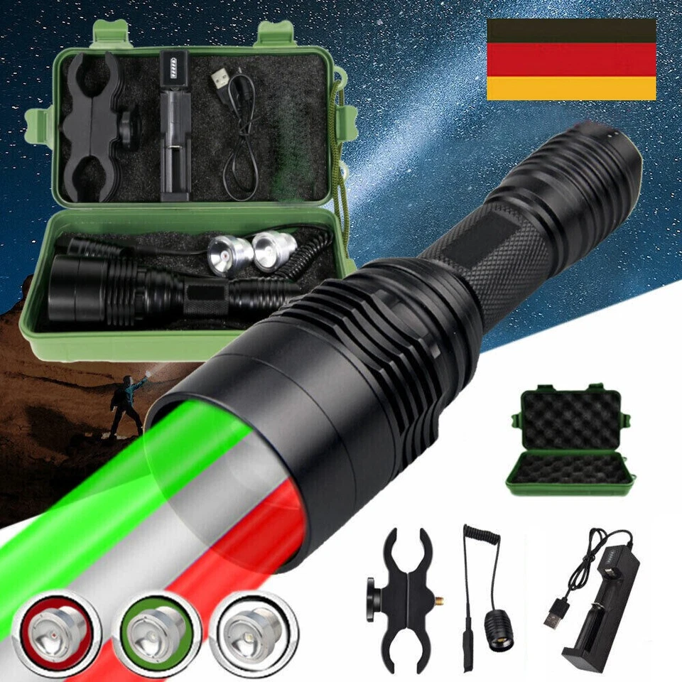 800 Yards 4in1 Jagd LED Taschenlampe Rot Grün Weiß Licht Gewehr Scope Mount DE - Bild 3 von 4