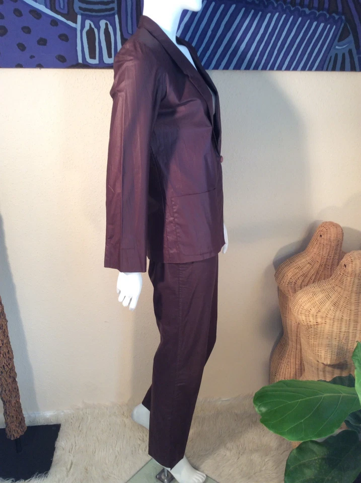 Traje Pantalón JouJou Jou Nueva York Vintage Años 70 Borgoña 100% Algodón Encerado Talla 9-10 Foto 3 de 4