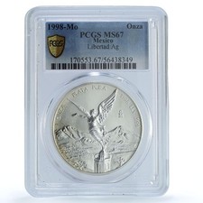 Mexico 1 onza Libertad Angel of Independence KM-613 MS 67 PCGS silver coin 1998