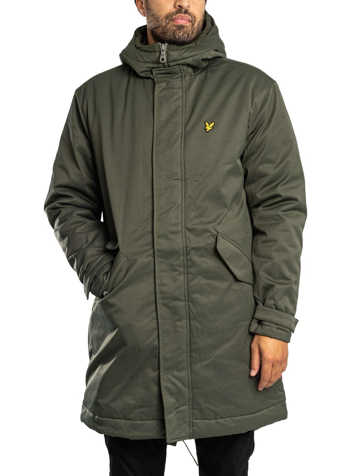 Lyle & Scott Mens Padded Water-Resistant Fishtail Parka Coat - Green - Image 2