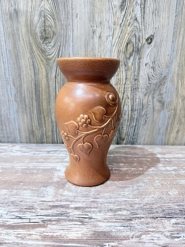 Vintage Red Wing sponge glazed embossed floral leaf vine 864 vase ✅📸 8''