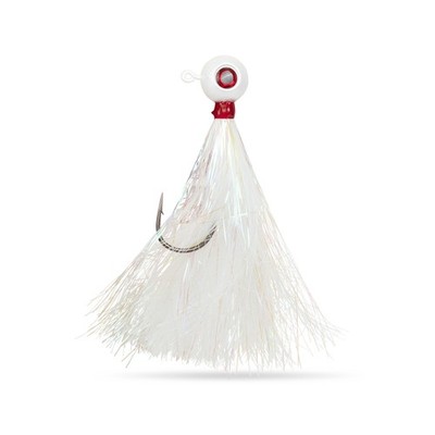 UMT 2oz 1 Pack  Mylar Fluke Ball Jig Pearl White - Ultra Sharp 6/0 Mustad Hook