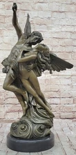 Extra Large Art Deco/Nouveau Psyche and Eros Cupid Angel Bronze Sculpture Sale