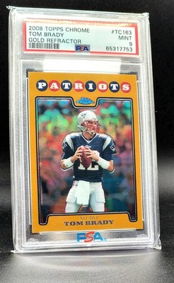 Tom Brady Jersey Number Match 2008 Topps Chrome 163 Gold Refractor # 12/199 PSA9