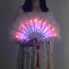 LED Luminous Colorful Light Fan Party Bar KTV Fluorescent Folding Feather Fan