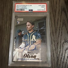 2017 Topps Stadium Club Matt Olson Rookie Autograph PSA 9 Mint On Card RC Auto. rookie card picture