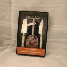 NEW Il Mulino Stainless Steel 3pc Cheese Knives Mother Of Pearl Handles New York