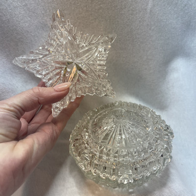 Set 2 Trinket  Star Shaped Lidded Zajecar Yugoslavia, EAPG Vanity Jar Art Deco