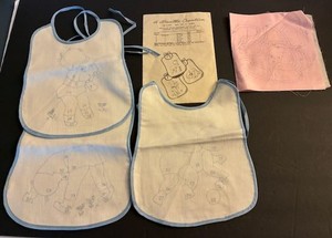 Vintage Bucilla Creation #2195 Set of 3 Baby Bibs Stamped Applique Embroidery