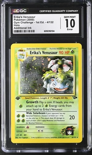 CGC 10 ERROR Erika's Venusaur Gym Challenge 1st Edition 4/132 Holo Pokemon Card