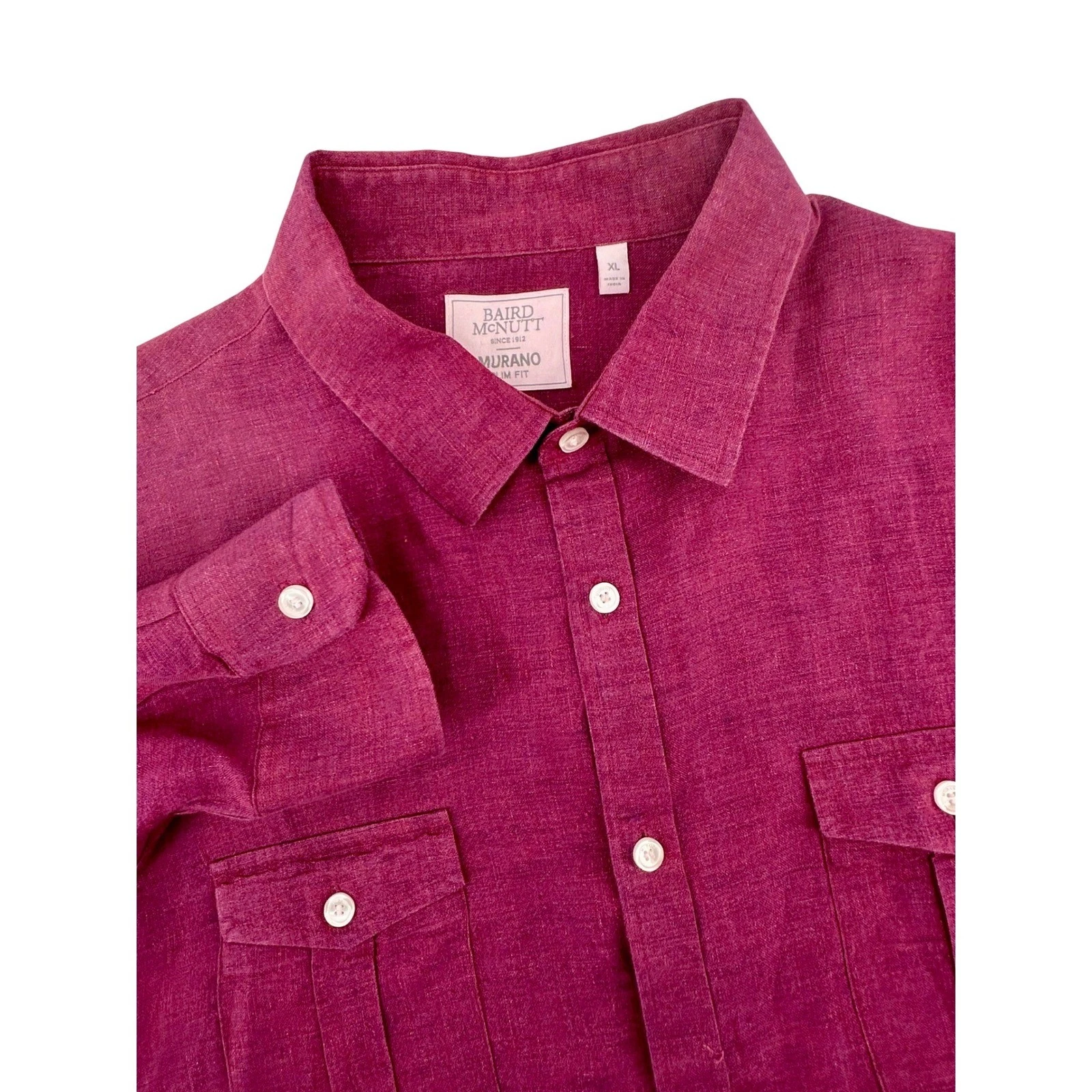 Murano Baird McNutt Irish Linen Shirt Mens XL Slim Fit Magenta Long Sleeve