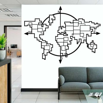 Geometric World Map Compass Wall Stickers Art Walls Modern Fashion Decor Sticker