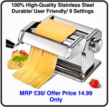 h0meNOODLE MACHINEPASTA MAKEREASYFAST9 ADJUST. THICKNESS SETTINGSSS CHROME