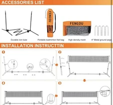 Portable Badminton Net Set, Adjustable Height Tennis Net, Kids Volleyball,Soccer