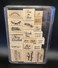 Stampin Up Wooden Rubber Stamps Great Greetings 20 Pc Spray Cleaner partial
