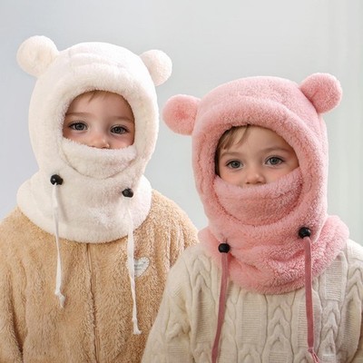 Kids Winter Balaclava Face Cover Cold Proof Warm Ski Plush One Piece Beanie Hat