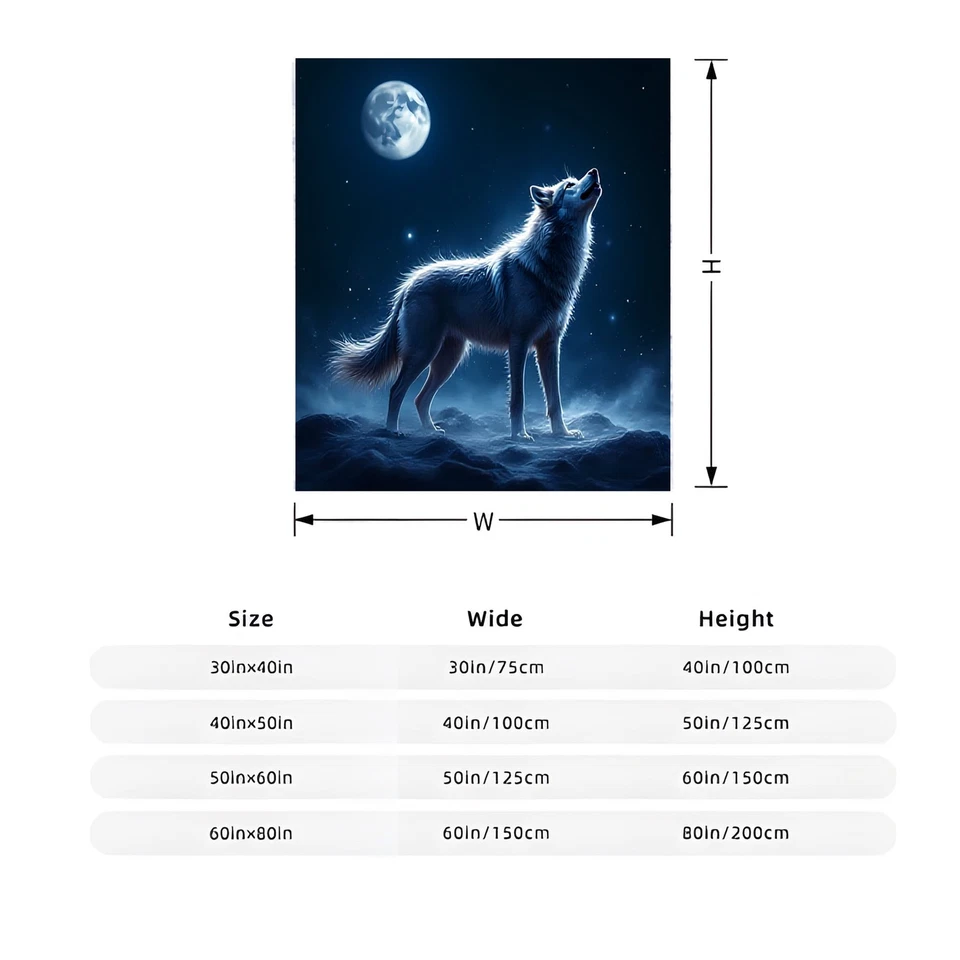 Majestic White Wolf Under Full Moon - Durable Soft & Warm Flannel Blanket - Image 3 of 4