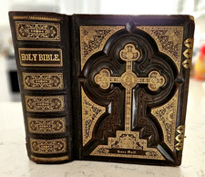 Vintage 1800's Bible Catholic Family Pictorial 1877 Latin Vulgate Thomas Kelly