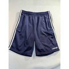 Adidas Mens Navy Blue White Triple Stripe Athletic Gym Shorts Pockets Medium