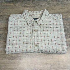 Woolrich Mens Short Sleeve Button Up Shirt Size Med Tan Embroidered Cotton B20