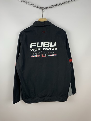 Giacca Fubu Worldwide Spell Out grigia taglia XL logo hip hop rap Y2K full zip top