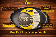 Lodge 13.25” x 10” Oval Cast Iron Serving Griddle – Pre-Seasoned