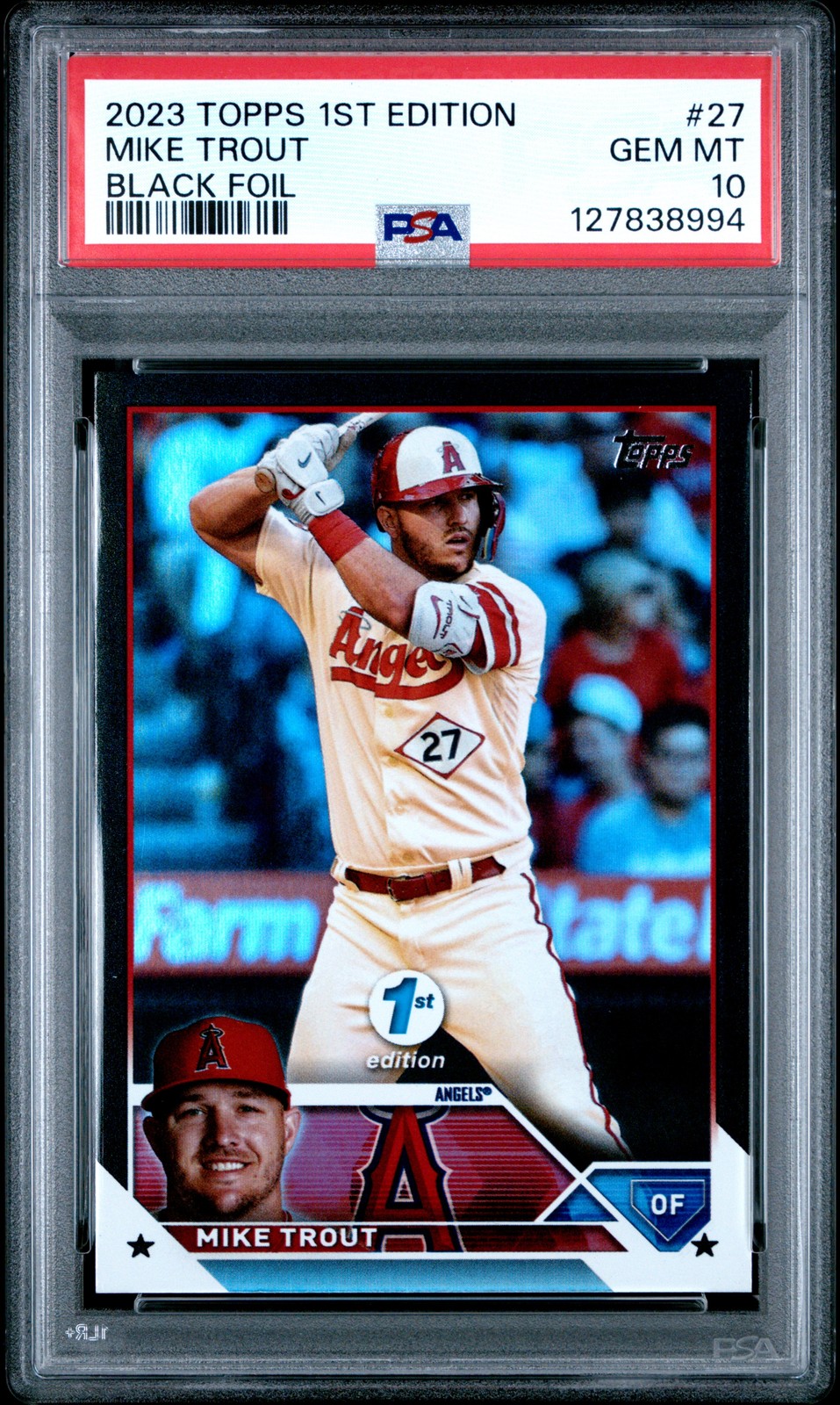 2023 TOPPS 1ST EDITION BLACK FOIL #27 MIKE TROUT 14/25 PSA 10