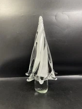 Murano Style Art Glass Christmas Tree - White And Clear  12”