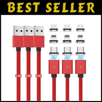 Magnetic Charging Cable Trio - 3.3/6.6/6.6ft - Red