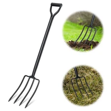 Strong Whole Metal made 4 Tines hay Fork for Turning Compost Piles Aerating Lawn