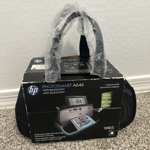 HP Photosmart A646 Compact Photo Printer 4x6 5x7 Bluetooth New w/ Case ...