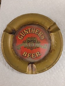 Antique/Vintage Gunther's Beer Advertising Glass Insert Ashtray Used