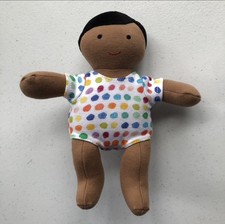 LOVEVERY Organic Cotton Baby Doll w/Outfit Plush Black Hair Tan Skin Soft Toy