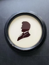 Vtg Abraham Lincoln Silhouette Framed C. A. Richards TALLMINI Boston 4.25" Round