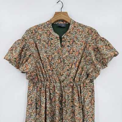 Hudson Gray Cottagcore Spring Floral Print Midi Dress with Puff Seeves Size M