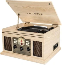 the Quincy 6-In-1 Bluetooth Record Player & Multimedia Center with Built-In Spea