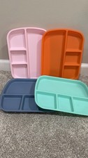 Lot of 4 plastic lunch trays. Pink, Orange, Blue, Green