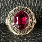 Vintage Stanford University Kinney Sterling, Gold Tone Red Stone Ring-Sz 8.75