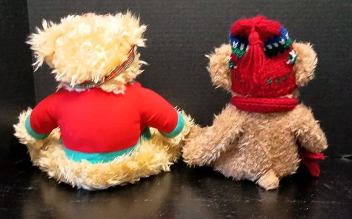 Vintage Pair Of Christmas Plush Bears 10" Sitting Hallmark & Gibson - Picture 7 of 10