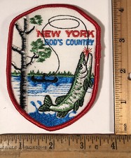 Vintage New York God’s Country Northern Pike Fishing Patch NOS Nature Wildlife