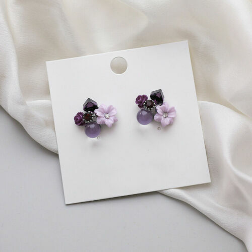 Silver Plated Crystal Shell Flower Earrings Stud Women Charm Jewelry Lab-Created - Picture 3 of 13
