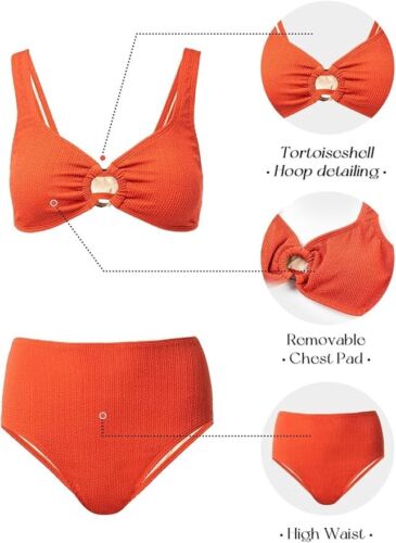Women's Bikini Set High Waisted Two Piece Tummy Control O Ring V-Neck SMALL